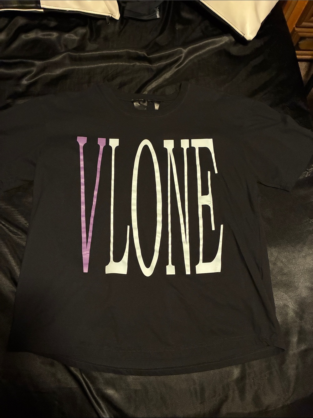 VLONE Black Tee with White & Lavender Logo